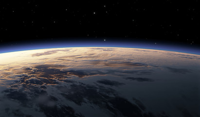 Obraz na płótnie Canvas Earth from space, sunset or sunrise