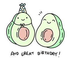 Vector of some handmade kawaii avocados, doodle style, to make birthday greeting cards or to paint.