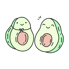Vector of some handmade kawaii avocados, doodle style, to make birthday greeting cards or to paint.