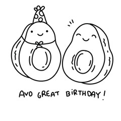 Vector of some handmade kawaii avocados, doodle style, to make birthday greeting cards or to paint.