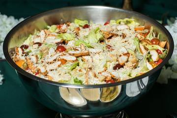Healthy Green Organic Caesar Salad with Cheese and Croutons