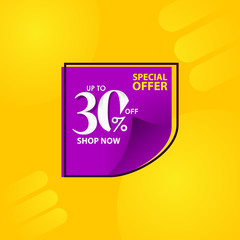 Discount Label up to 30% of Special Offer, Shop Now Vector Template Design Illustration