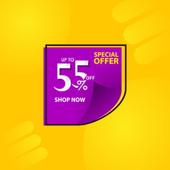 Discount Label up to 55% of Special Offer, Shop Now Vector Template Design Illustration