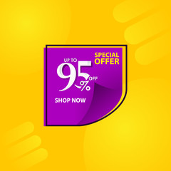 Discount Label up to 95% of Special Offer, Shop Now Vector Template Design Illustration