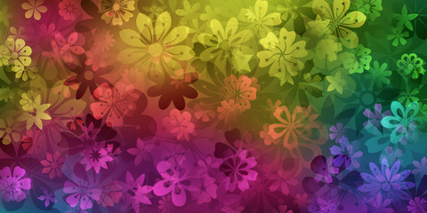 Spring background of various flowers in rainbow colors