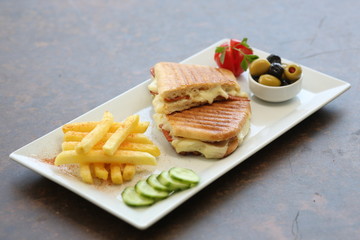 very tasty mixed sandwiches on table