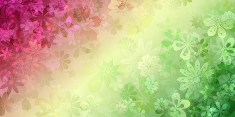 Spring background of various flowers in red, yellow and green colors