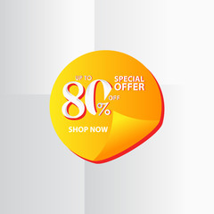 Discount Label up to 80% of Special Offer, Shop Now Vector Template Design Illustration