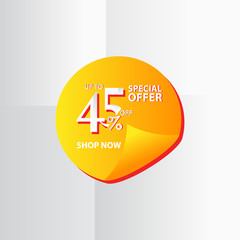 Discount Label up to 45% of Special Offer, Shop Now Vector Template Design Illustration