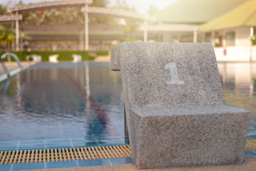 Jumping stand for stand and jump to swimming pool. Jumping stand for starting position.
