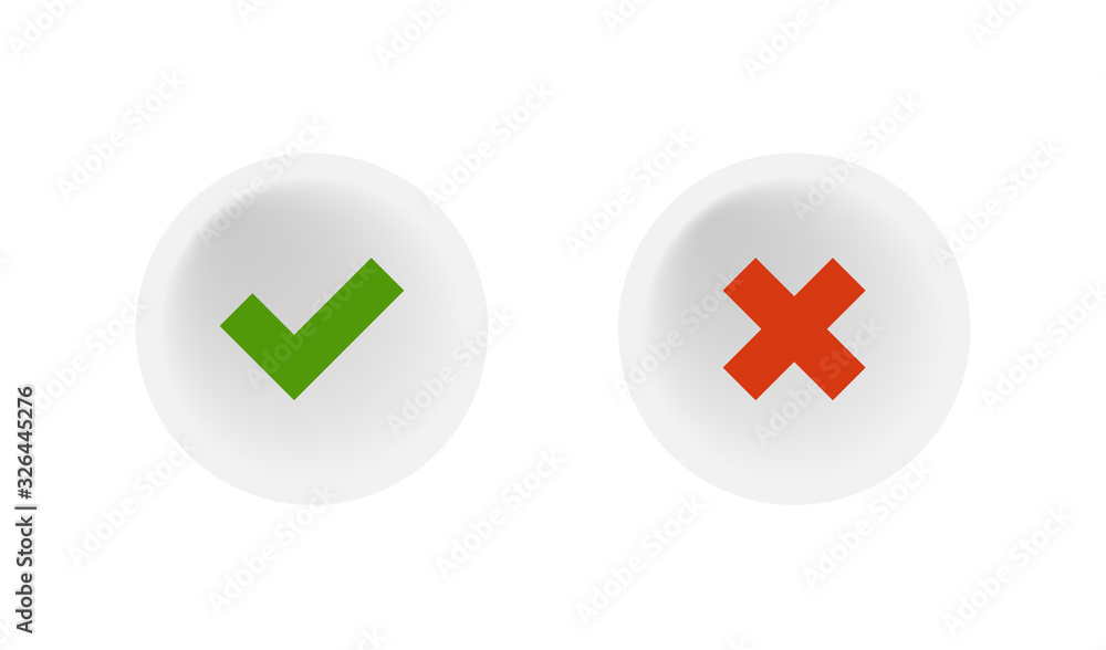 Poster approved check and cross mark symbol. realistic white button vector