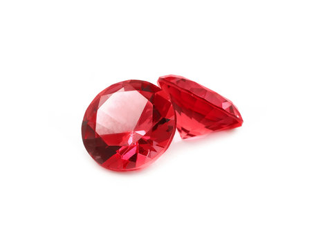 Red gemstone on a white background