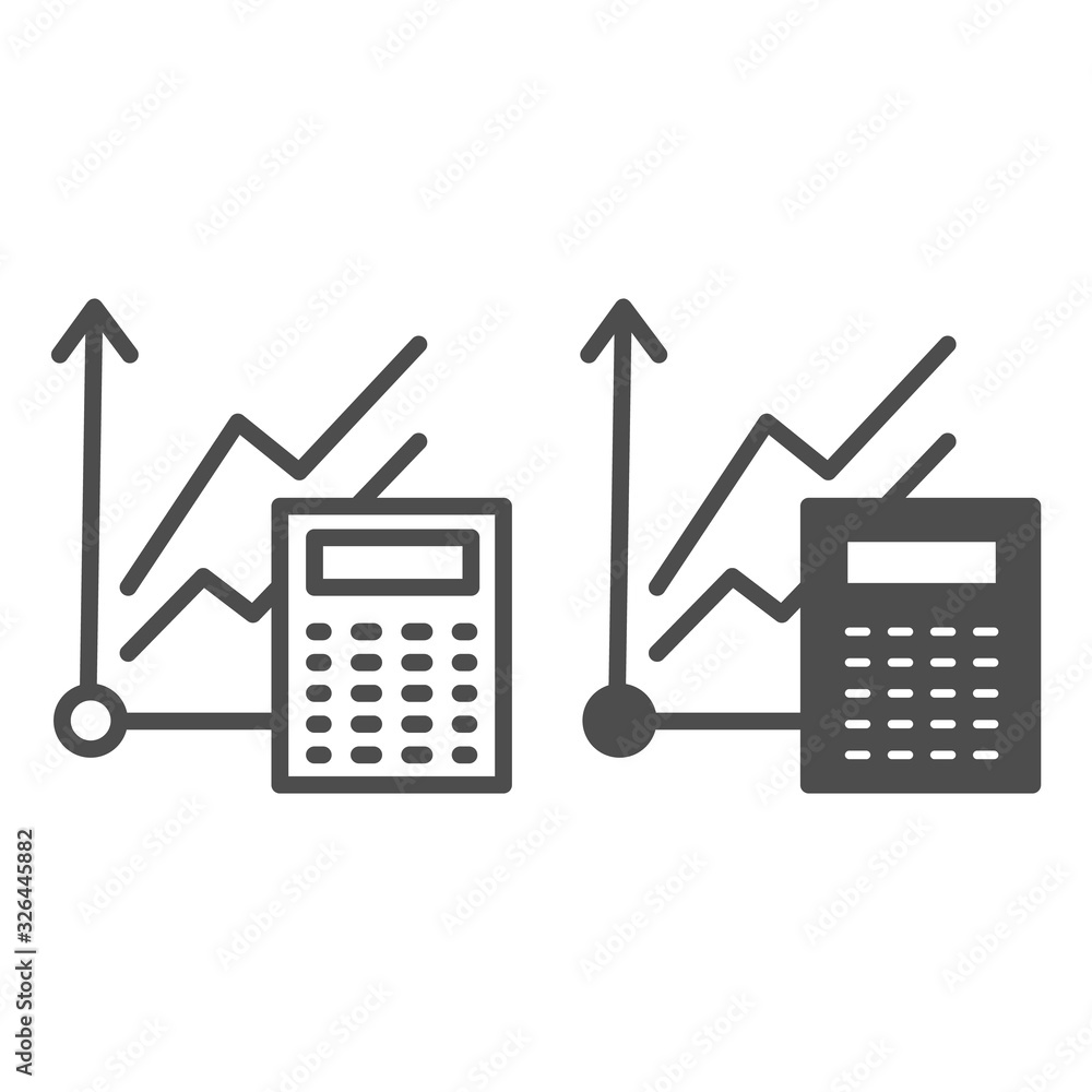 Poster graph and calculator line and solid icon. accounting, business calculation with diagram. education v