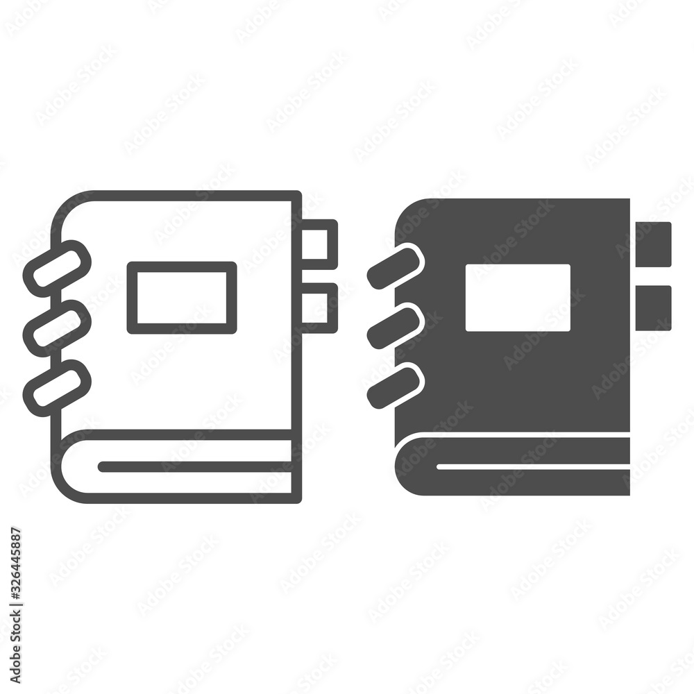Poster closed notebook line and solid icon. exercise book with bookmarks. education vector design concept, 