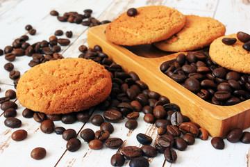 Coffee beans and oatmeal cookies