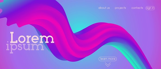 Abstract 3d Wave Background. Neon Geometric 3d Landing Page. Bright Vibrant Gradient Fluid Shape 