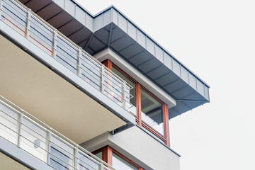Low angle view of balcony of rental aparment business