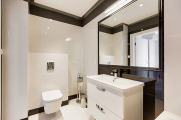 Fototapeta na wymiar Photo of rental apartment business luxurious bathroom