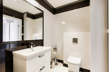 Obraz na płótnie Canvas Photo of rental apartment business luxurious bathroom