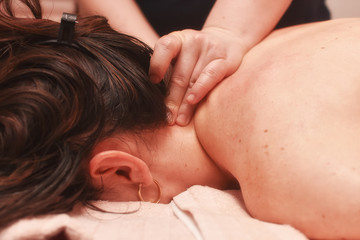 Obraz na płótnie Canvas Woman having neck massage. Body care, woman having massage in spa