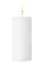 Large candle with wick isolated on white