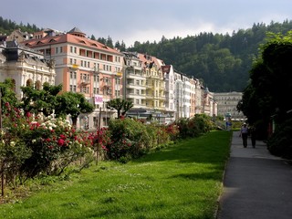 Fototapeta na wymiar Karlovy Vary, Czech Repub., Cityscape with Pathway