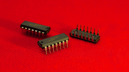 IC chip that is not yet used on a red background