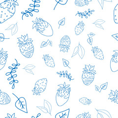 Seamless pattern with strawberries. Pattern. Vector illustration. Blue outline.