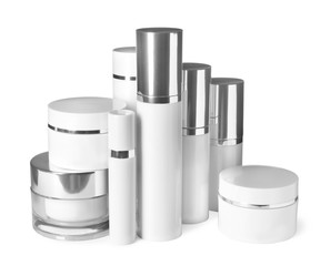 Set of luxury cosmetic products isolated on white