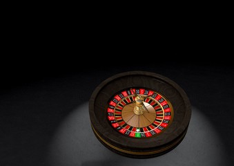 Casino roulette wheel on black background. Casino theme. Close-up white casino roulette with a ball. 3d rendering illustration