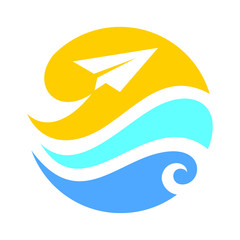Logo sea sun plane on a white background in vector EPS8