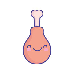 happy roast chicken leg cartoon food cute flat style icon