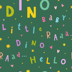 Cute seamless pattern with letters for children. Vector background dinosaurs concept for kids