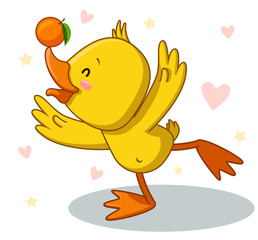 a duckling who loves fruits, a vegetarian