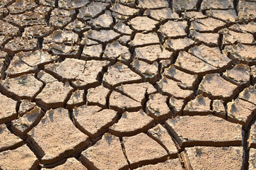 Dry lake or swamp in the process of drought and lack of rain or moisture, a global natural disaster. The cracked soil of the earth due to climate change. Hydrological drought, ccological catastrophy