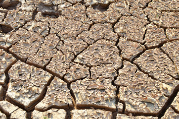 Dry lake or swamp in the process of drought and lack of rain or moisture, a global natural disaster. The cracked soil of the earth due to climate change. Hydrological drought, ccological catastrophy