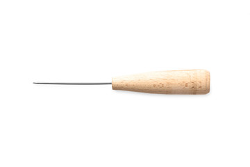 Stitching awl for leather working isolated on white, top view