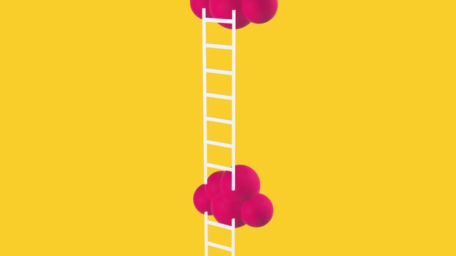 Next level with clouds towards the sky and tall ladders. Pass challenge to reach the goal concept. Available in 4K video render footage.