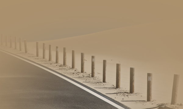 Dangerous high-calima that invades the entire island of Lanzarote, Dunes of Lanzarote, Canary Islands, Spain,