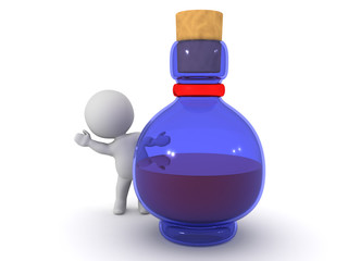3D Character waving from behind potion bottle