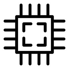 Microchip, electronic circuit icon in line style. Hardware components, chip, microprocessor. Computer processor, CPU, electronics, semionductors symbols. Chipset, integrated circuit illustrations.