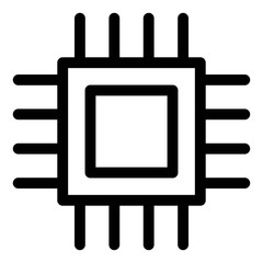 Microchip, electronic circuit icon in line style. Hardware components, chip, microprocessor. Computer processor, CPU, electronics, semionductors symbols. Chipset, integrated circuit illustrations.
