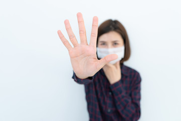 Asian traveler woman wear mask for protect coronavirus,Thai woman wearing face mask respiratory protect and filter pm2.5 (particulate matter)