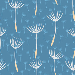 Summer seamless pattern with flying dandelions .Vector