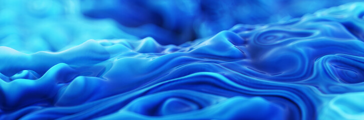 Abstract background swirly fluid ink aqua blue panoramic banner with depth of field