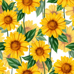 Fototapeta na wymiar Sunflower seamless pattern. Background with yellow flowers