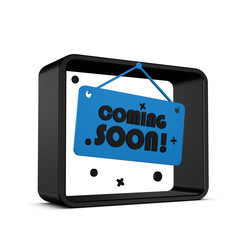 Coming Soon Hanging Sign - Black And Blue 3D Illustration - Isolated On White Background