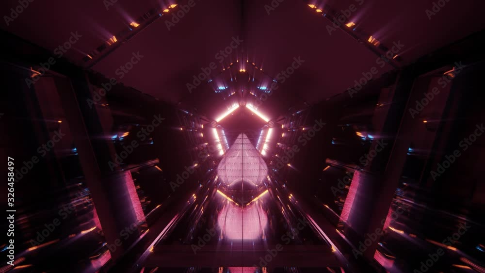 Poster endless flight through pentagon tunnel. futuristic motion graphics animation background