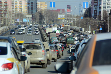 Traffic jam on Prospekt Mira in Moscow