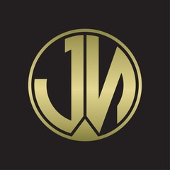 JN Logo monogram circle with piece ribbon style on gold colors